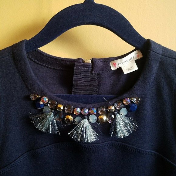 JCREW CREWCUTS SZ 8 NAVY BLUE EMBELLISHED DRESS - Picture 2 of 5
